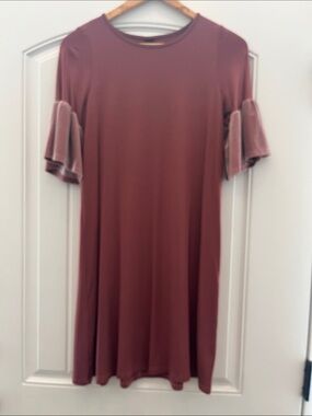 Women’s Dusty Rose Swing Dress with Ruffle Sleeves